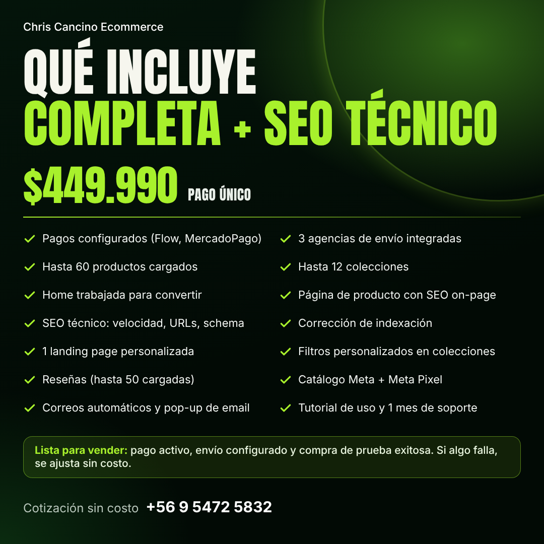 Tienda completa + SEO técnico.